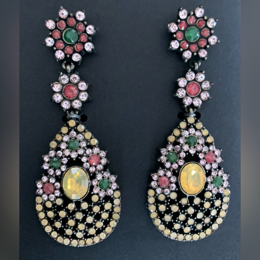 Zara multicolored rhinestone paved drop earrings jewelry NWT - Picture 5 of 7
